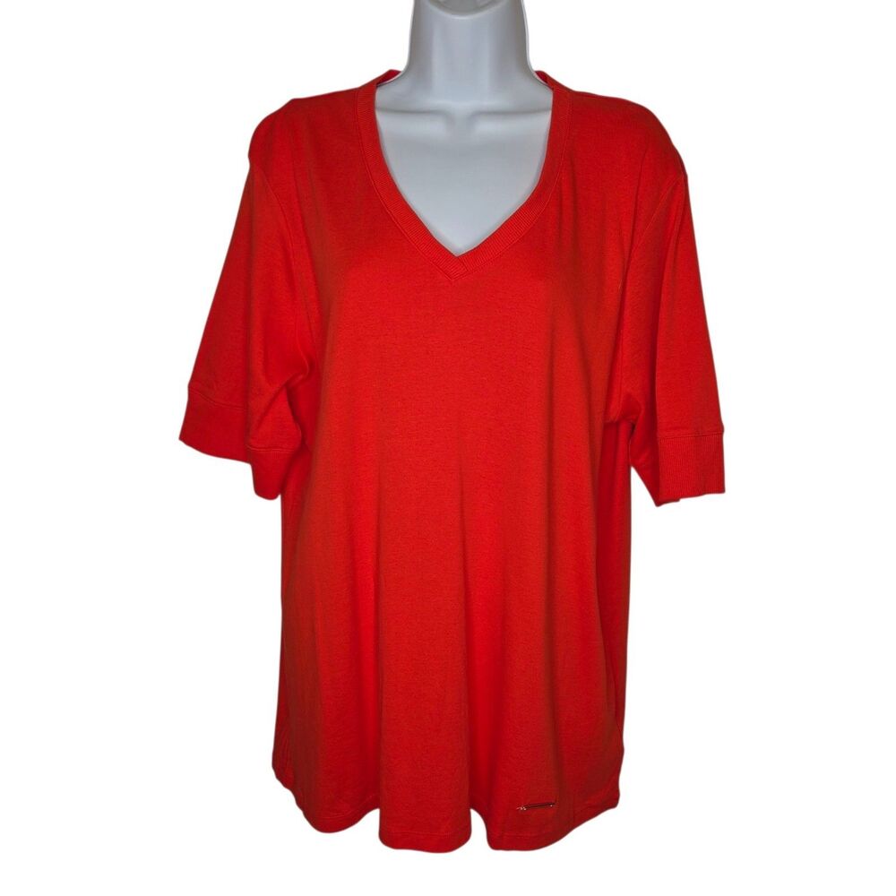 NWT Jones New York Signature V-Neck Short Sleeve Tee Top Geranium 2X